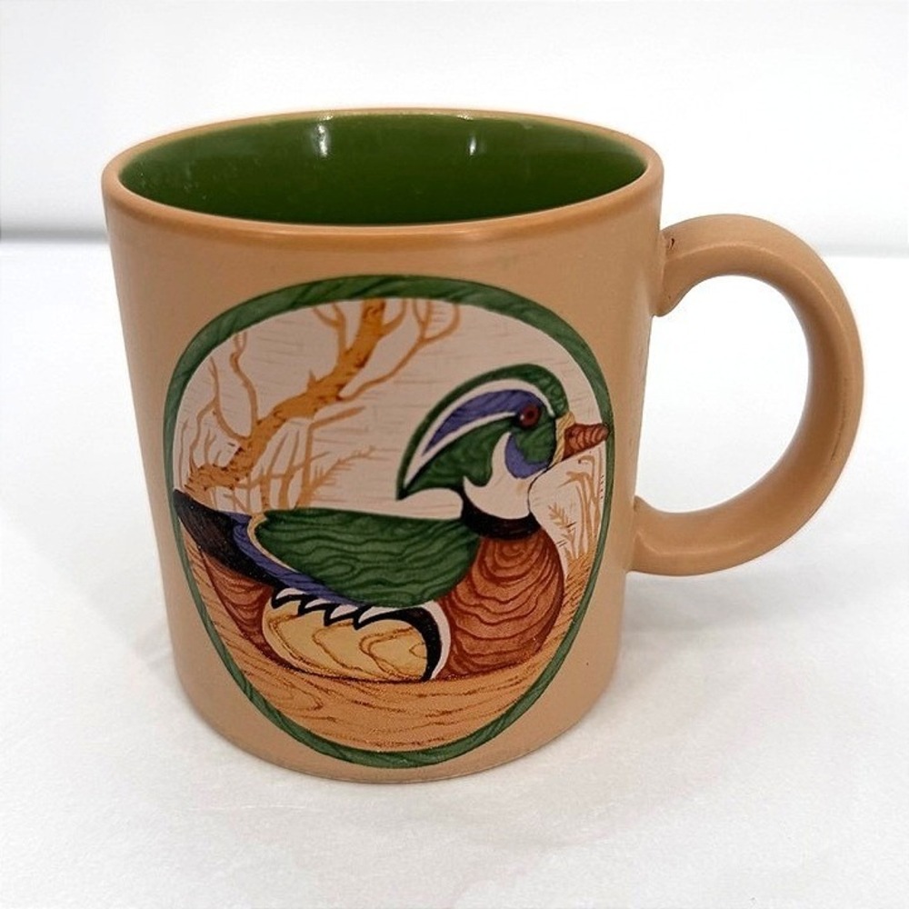 Applause Wood Duck Coffee Mug VTG 1985 Ceramic Bird Nature Tan Green Standard‎